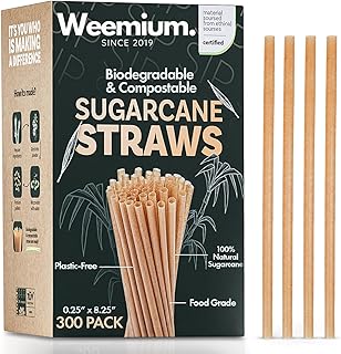 Weemium Sugarcane Straws [300 Pack] 8.25