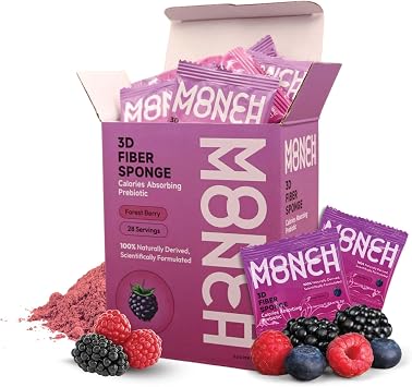 Monch Monch Calorie Absorbing Fiber Sponge Forest Berry, 2-Week Supply Konjac Gum & Prebiotic Fiber Supplement for Gut Health & Blood Sugar Support Vegan, Sugar-Free, 28 Ct