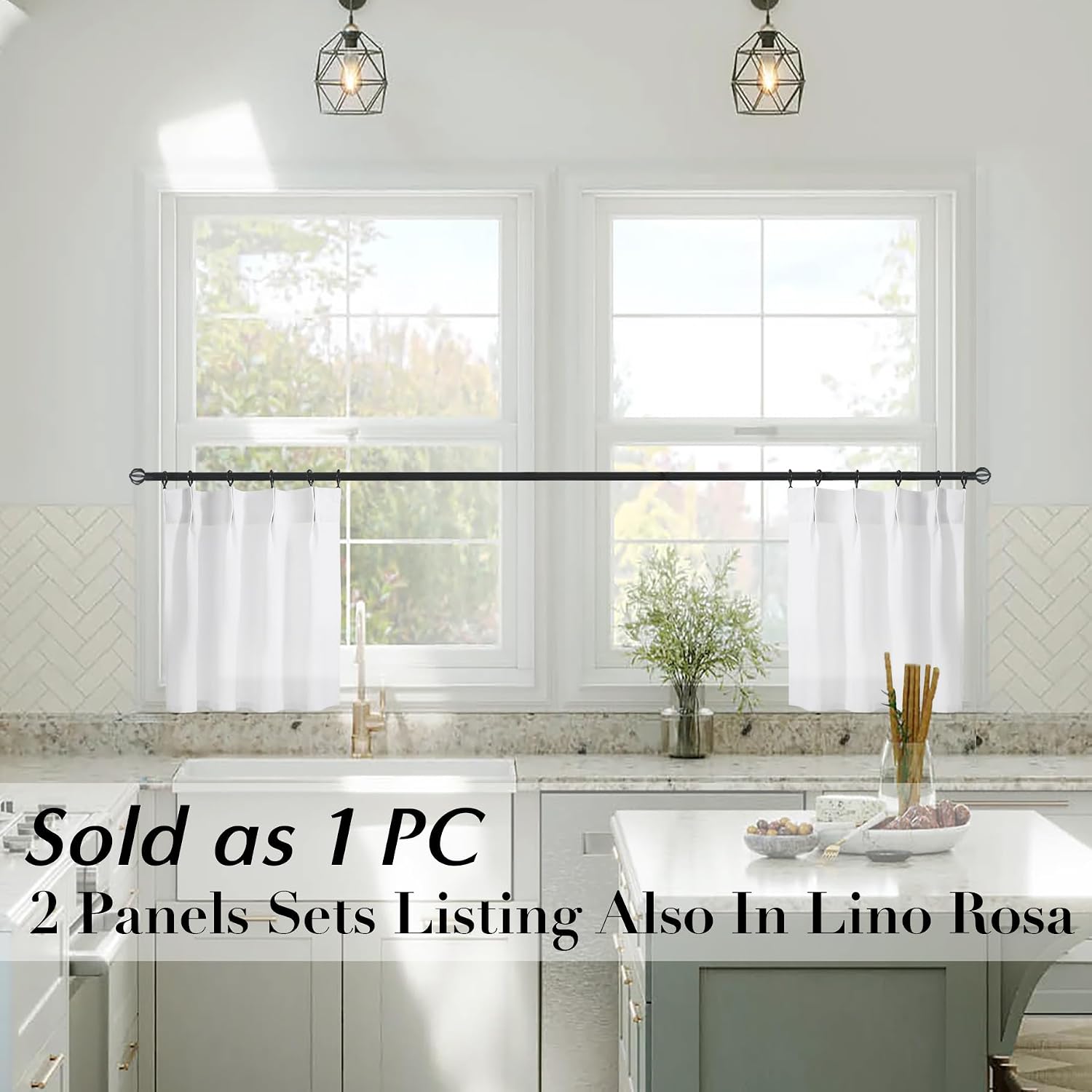 Lino Rosa White Sheer Cafe Curtains for Kitchen, 18 Inch Length Pinch Pleated Short Drapes for Small Window