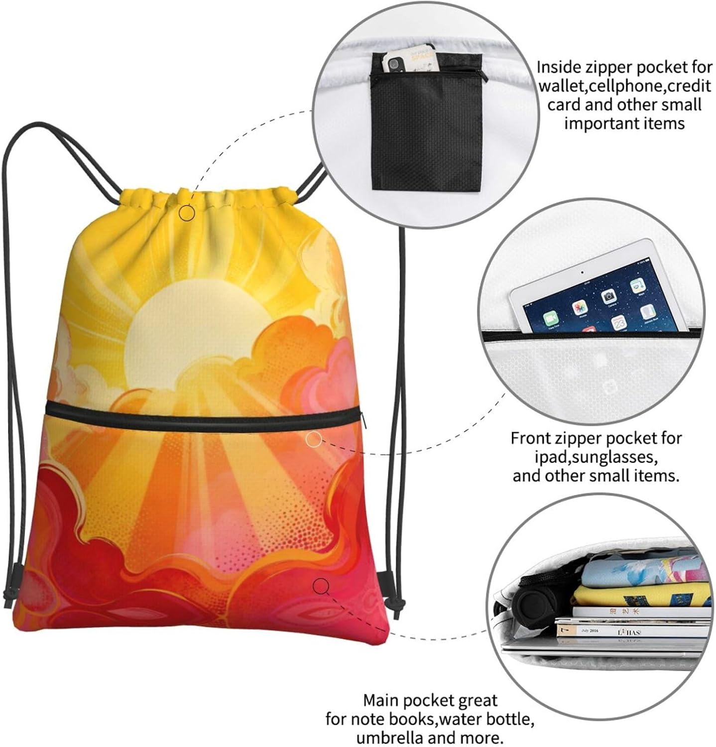 sunrise Print Drawstring Gym Bag, Stylish Sports Bag Unisex, Yoga Bag and Travel Drawstring Bag
