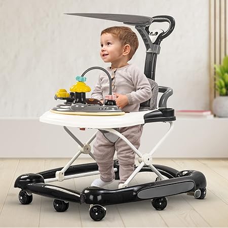 Baybee 4 IN 1 Nebula Baby Walker for Kids With Rocker, Parental Push Handle & Canopy | Activity Push Walker with Adjustable Height & Musical Toy Bar | Kids Walker for Baby 6-18 Months Boy Girl (Black)