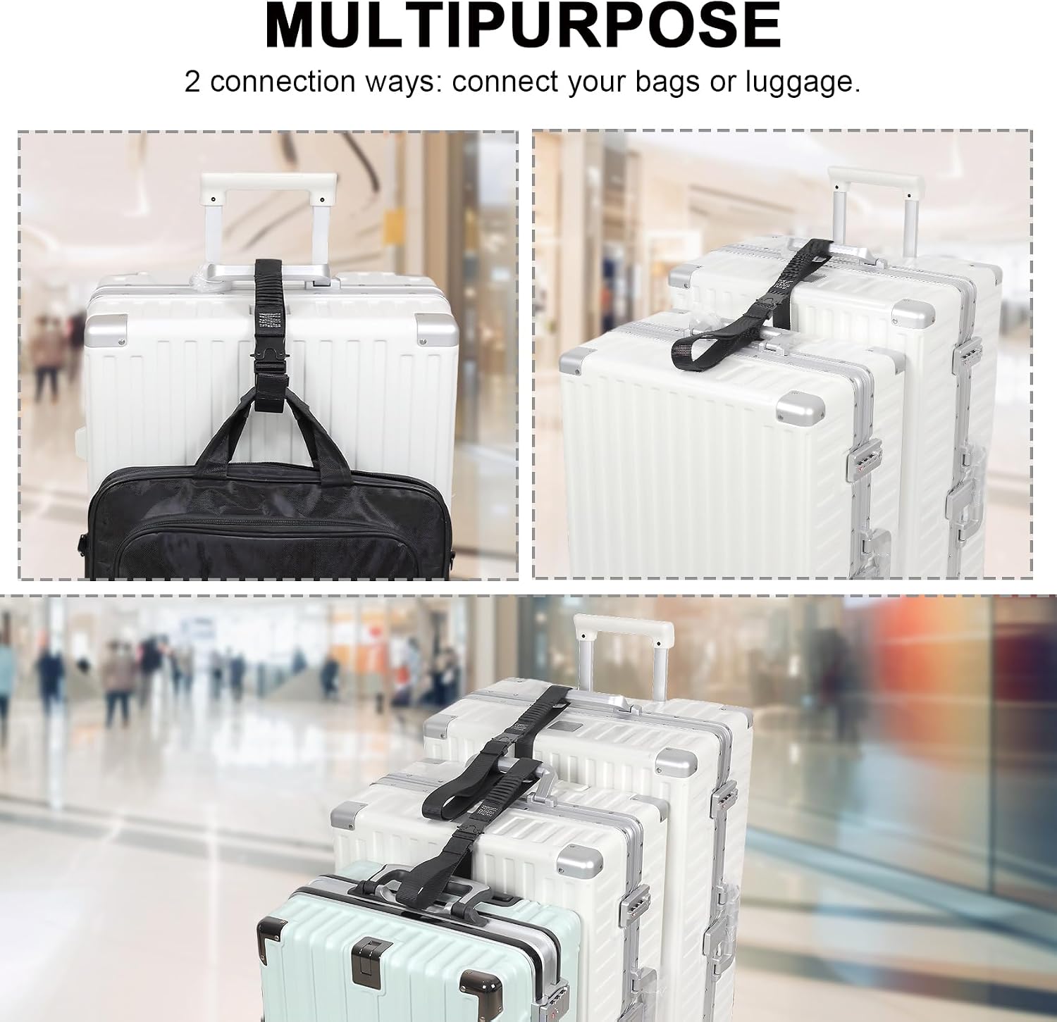 Luggage Straps, Stretchable Luggage Connector Straps for Suitcases, Metal Buckle Add A Bag Adjustable Attachment Accessories Belts (Black-All Metal Buckle, 1.25" W) image 5