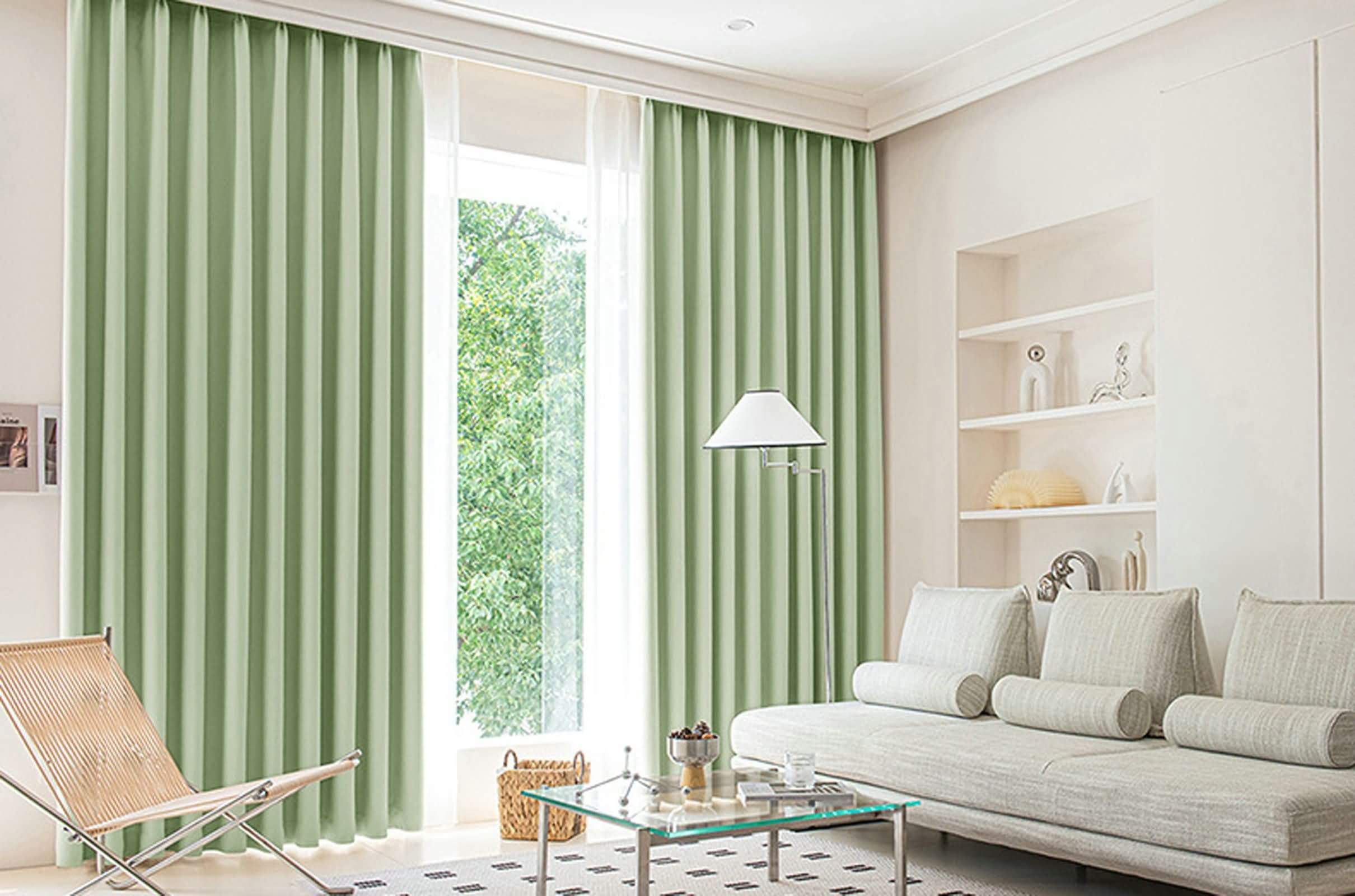 Vorhänge Blickdicht mit Ösen 115 cm Lang, Gardinen Verdunkelung Hellgrün Einfache Unifarbe Vorhang für Schlafzimmer Wohnzimmer Kinderzimmer 107x115 cm(B×H), 2er Set