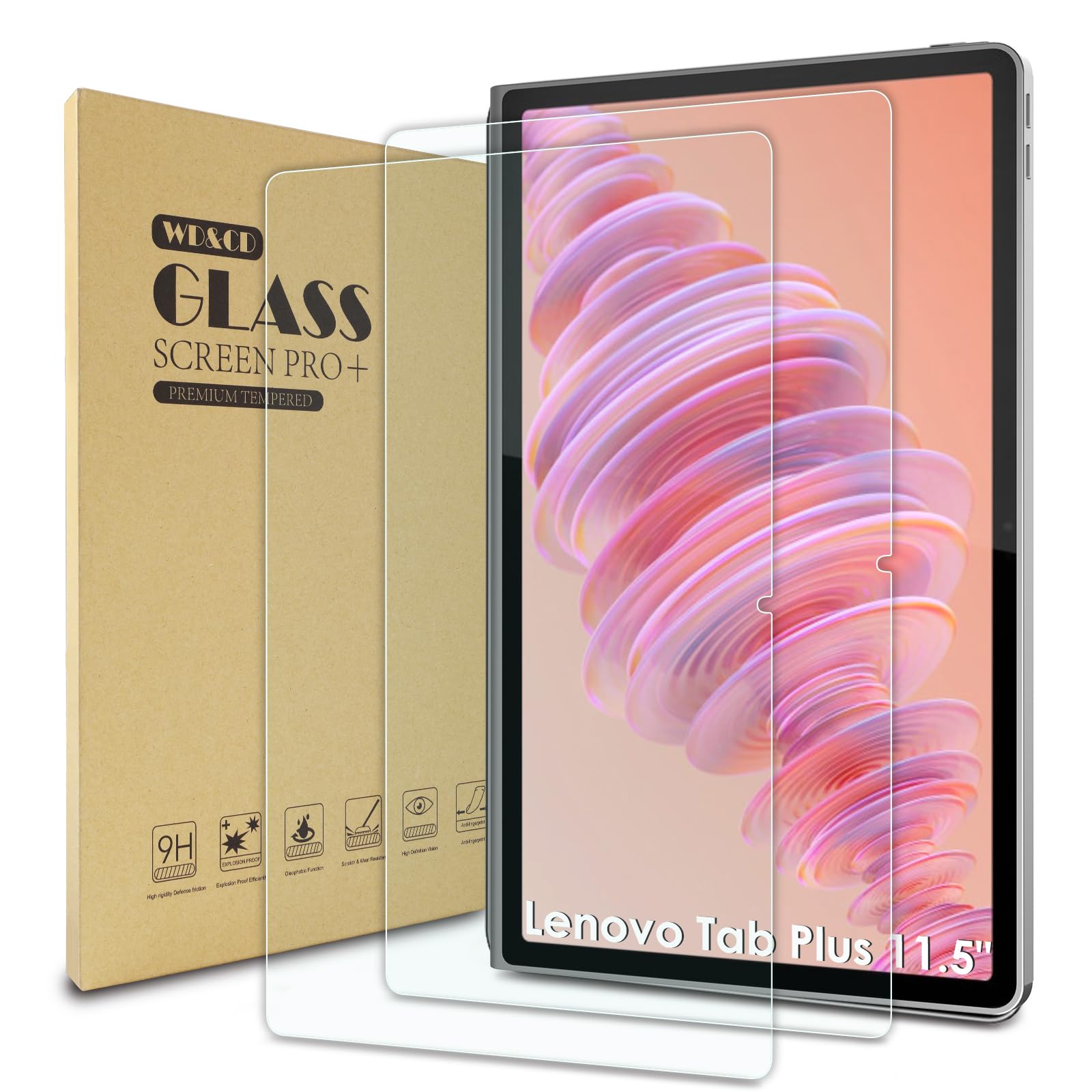 WD&CD 2 sztuki szkła hartowanego kompatybilnego z Lenovo Tab Plus 11,5", folia ochronna ze szkła hartowanego o wysokiej rozdzielczości, kompatybilna z Lenovo Tab Plus