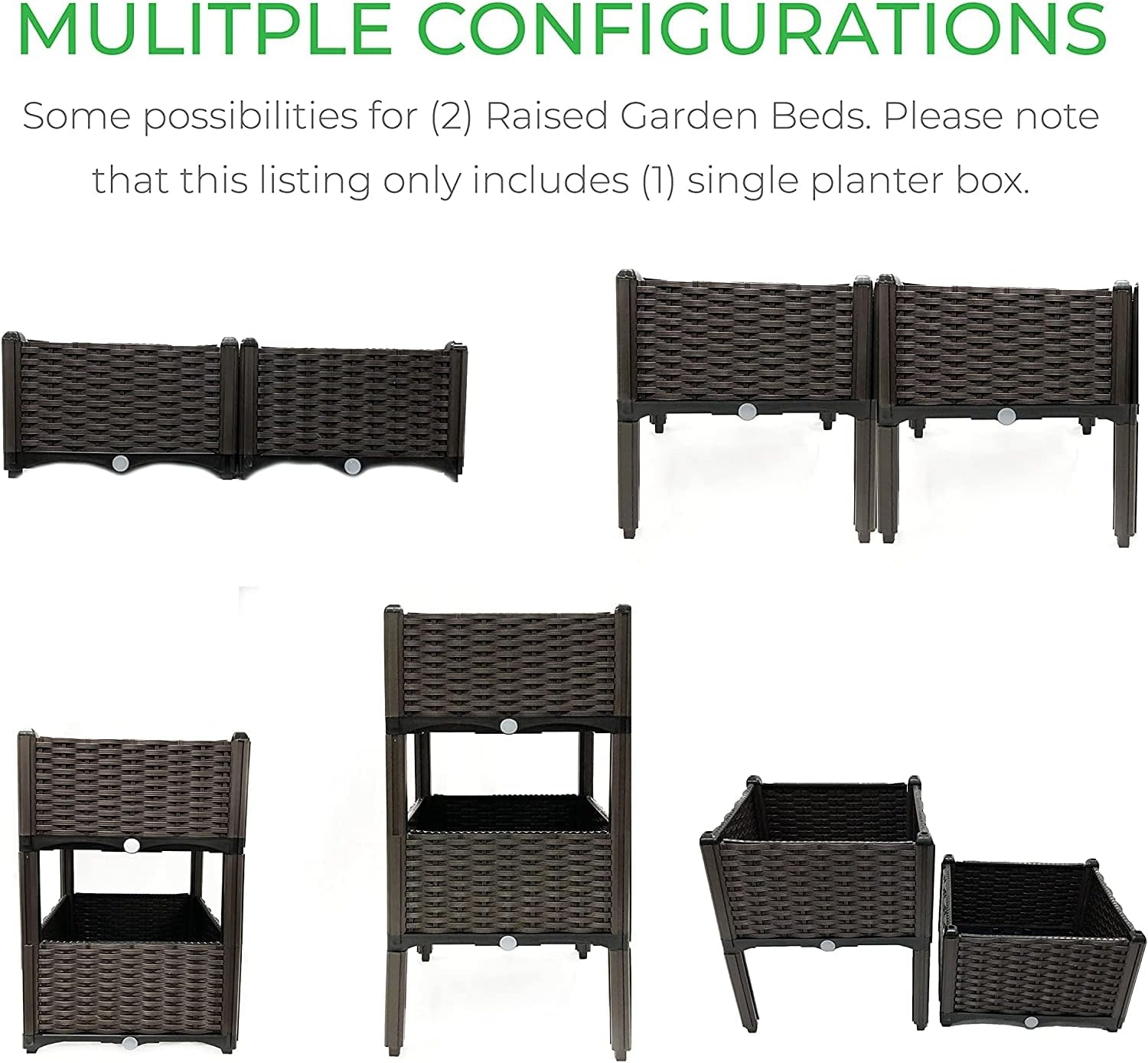 Raised Garden Planter, Resin, Elevated Flower Bed Box Kit for Vegetable, Flower, Herb Gardening | 16" X 18", Wicker Pattern, Brown