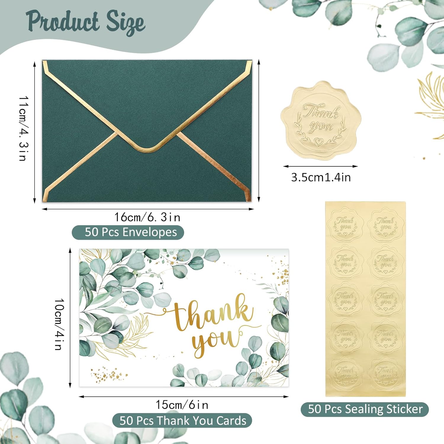 50 Pack Thank You Cards with Envelopes, 4x6 Inch Thank You Cards Bulk Blank Notes Card with Envelopes & Stickers for Wedding, Baby Shower, Birthday, Easter, Graduation, Mother's Day, Teacher's Day - Image 2