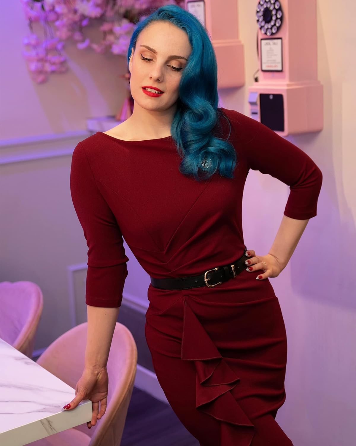 AISIZE Women's Retro 3/4 Sleeve Ruched Elegant Business Pencil Sheath Dress - Image 3