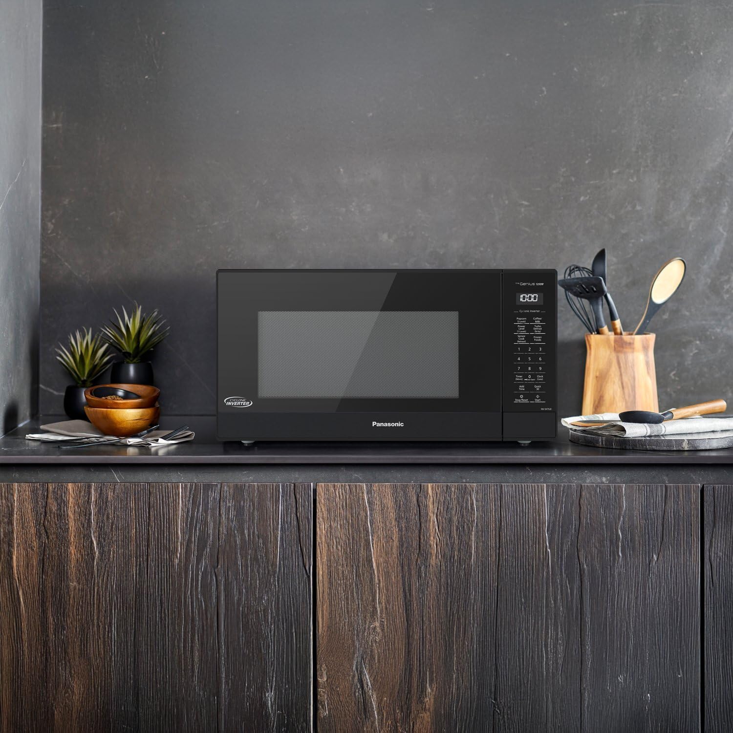 Panasonic NN-SN75LB cu.ft Cyclonic Inverter Countertop Microwave Oven 1250Watt Power with Genius Sensor Cooking, 1.6 cft, Black