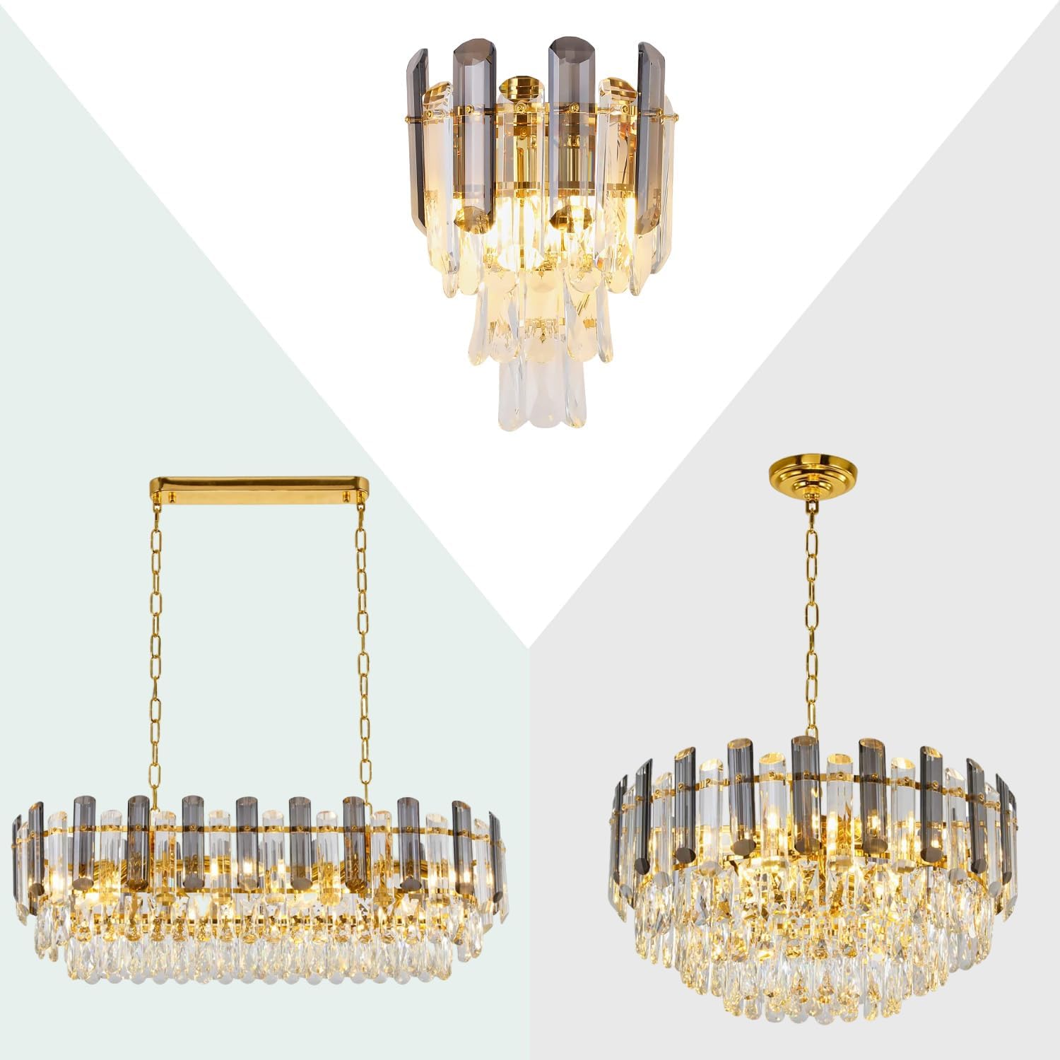 HOSSEE Modern Crystal Chandelier, Round Pendant Light Fixture Gold Hanging Farmhouse Chandelier Lighting for Dining Room Kitchen Island Living Room Bedroom