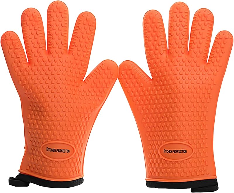 KITCHEN PERFECTION Guantes de silicona para barbacoa y ahumador – Manoplas para horno resistentes al calor | Resistente al agua, diseño de 5 dedos para un mejor agarre, para Pitmasters, ahumar carne, asar, cocinar y freír pavo | Regalo de parrilla