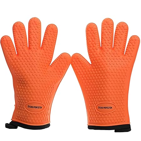 No.1 Set of Silicone Smoker Oven Gloves - Extreme Heat Resistant Washable Mitts for Safe Cooking Baking & Frying at The Kitchen,BBQ Pit & Grill. Superior Value Set + 3 Bonuses (Orange)
