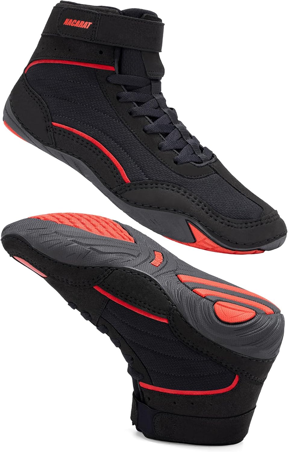 NACARAT Men's Wrestling Shoes – High Top Boxing Boots & Weightlifting Sneakers with Non-Slip Sole, Breathable Mesh Combat Sports Footwear for Gym, Squat, and Deadlift