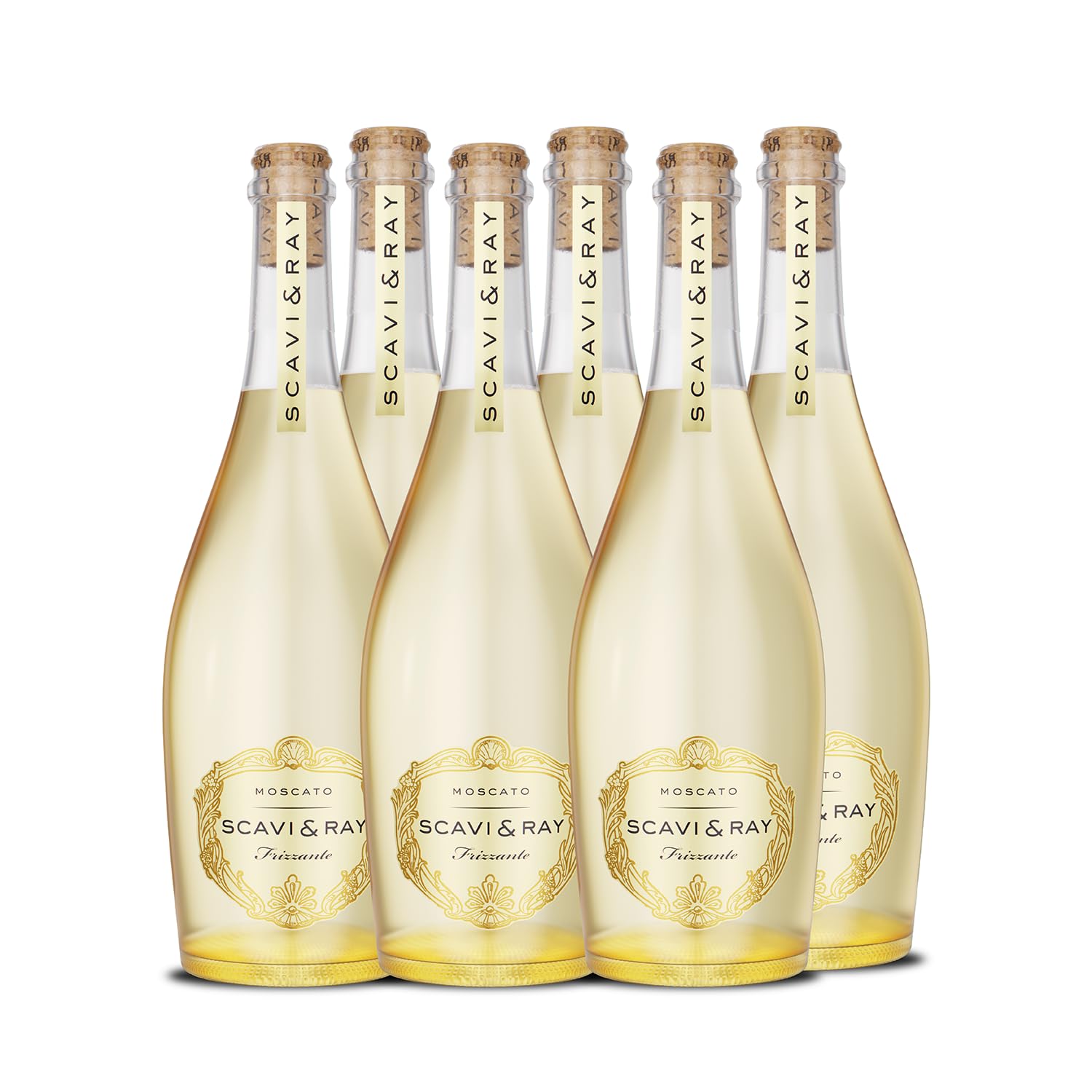 SCAVI & RAY Moscato Frizzante 6 x 0,75l, lieblicher Perlwein aus Italien mit Pfirsich-Note, fruchtige Aromen, 8,5% Vol. Alkohol - perfekter Aperitif für festliche Anlässe