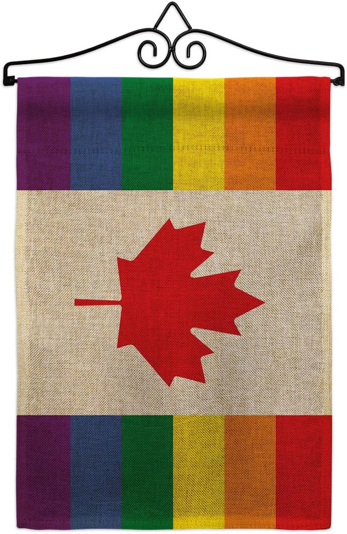 Canada Pride Garden Flag Set with Stand Support Rainbow Love LGBT Gay Bisexual Pansexual Transgender Small Decorative Gift Yard House Banner Made In USA 13 X 18.5