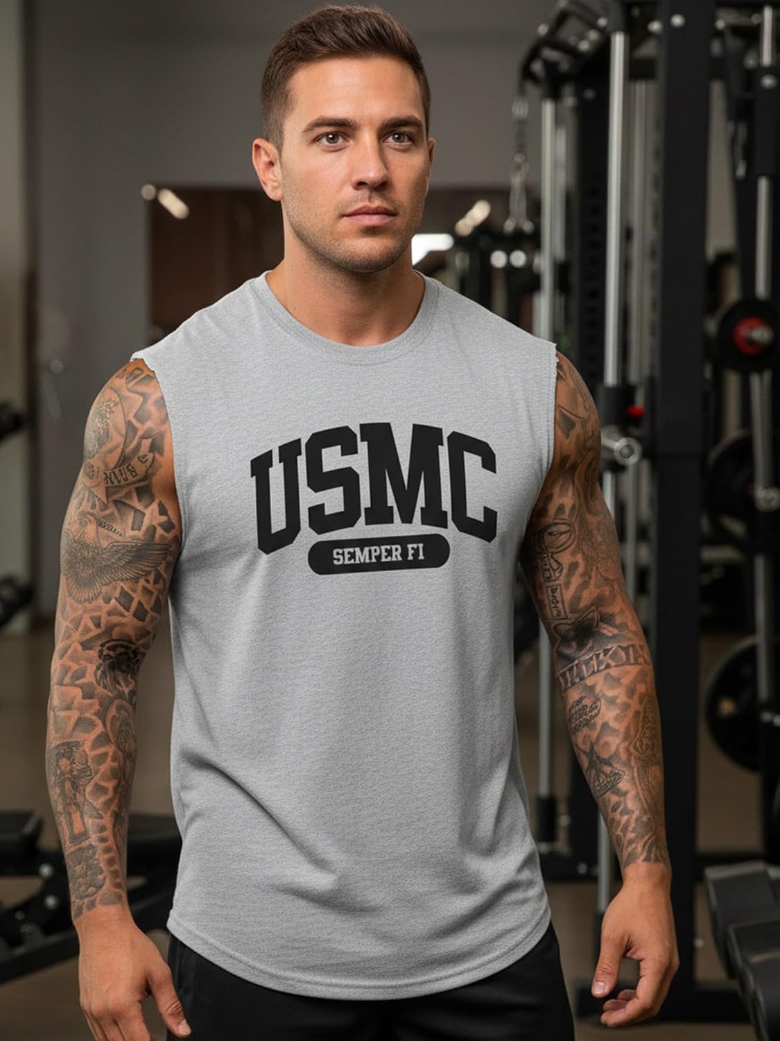 USMC Semper Fi Marines Sleeveless Shooter Shirt - Sport Grey