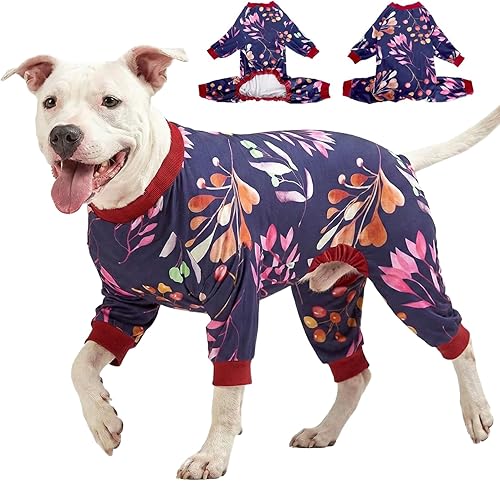 Ropa para Perros LovinPet, Estampado Bayas Marinas, Pijamas Grandes para Weimaraner, Ropa Protectora para Weimaraner, Pijamas Ligeros de Manga Larga