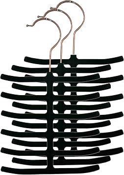 3-Pack Non-Slip Velvet Tie Hanger Organizer Rack by Home Basics | 360 Rotatable Hook | Holds 12 Ties Each | Versatile for Belts and Scarves | Slim Design