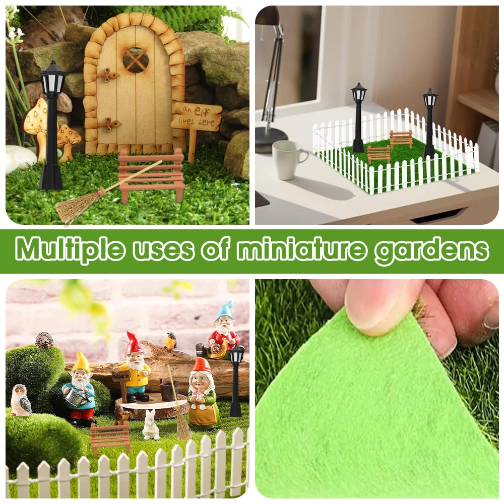Kunstrasen Miniaturgarten Set – 10 Teile Mit Rasen, Bank, Zaun, Laterne & Besen Für Puppenhaus