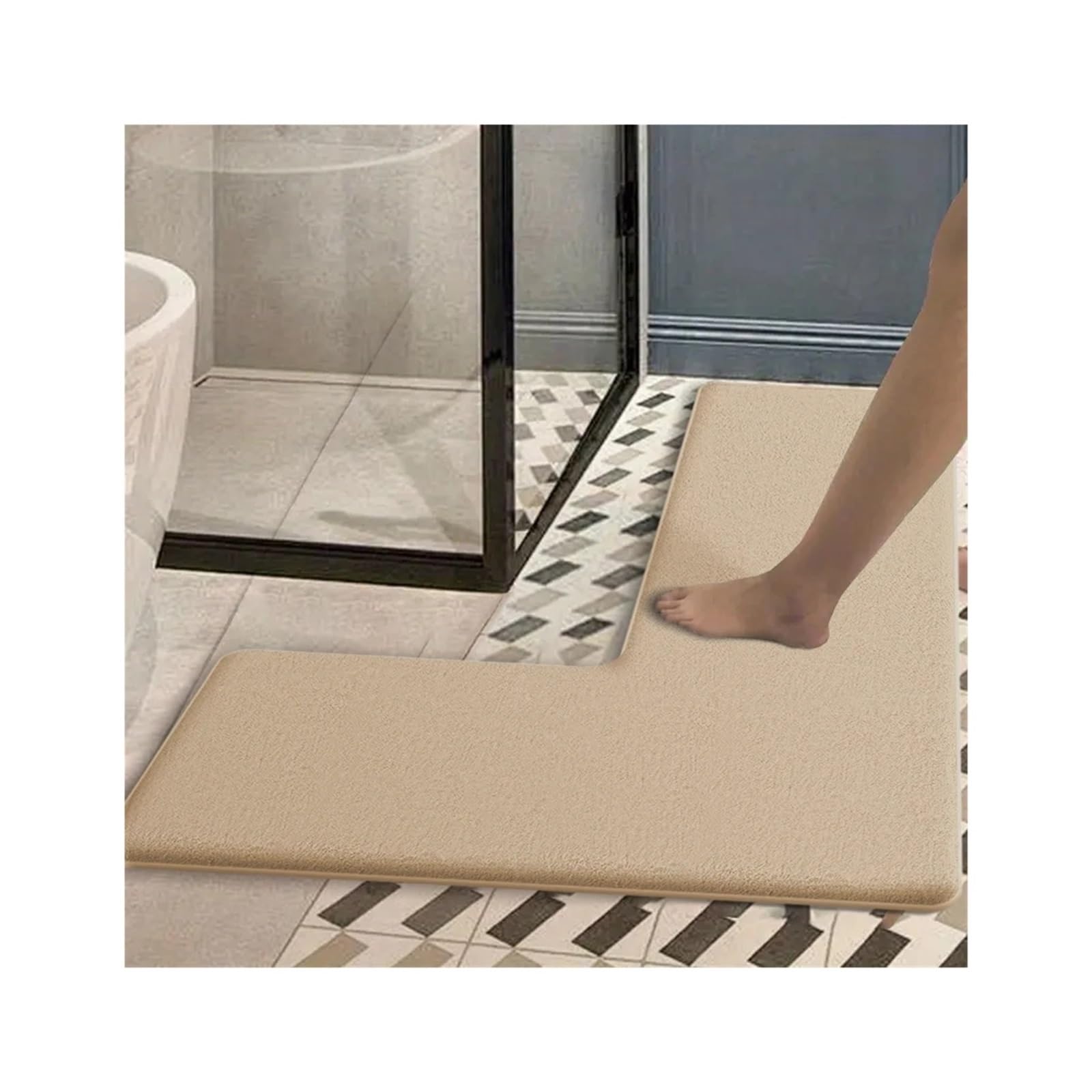 Tapis de salle de bain en L antidérapant pour sécuriser l'entrée