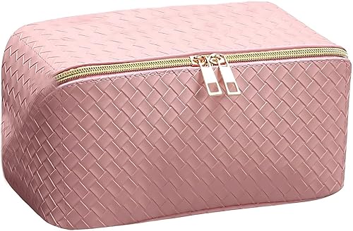 SLIFOUE Bolsa de cosméticos de viaje de gran capacidad, bolsa de cosméticos Peachloft, bolsa de maquillaje portátil impermeable de piel sintética