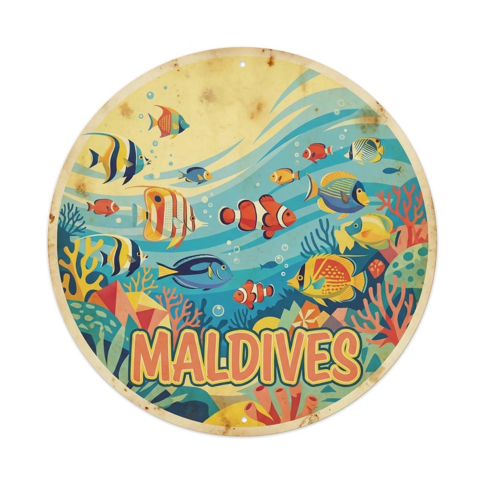 Odgynaw 8X8inch(20X20cm) Maldives Tropical Fish Marine Life Ocean Wildlife Metal Tin Sign