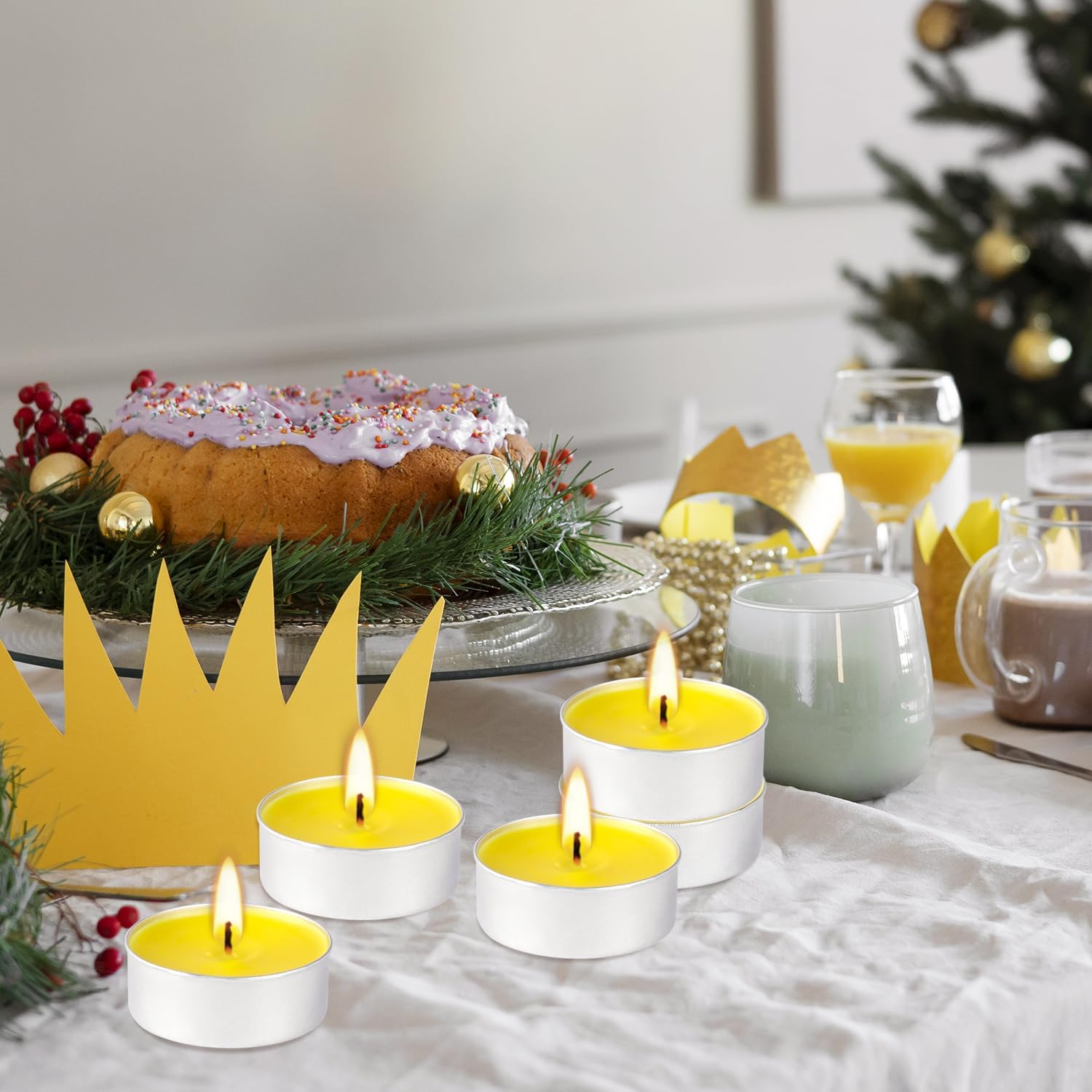 100 Pack Scented Tealight Candles - 4 Hours Burning Lemon Aromatherapy | Valentine's Day Romantic Dinner & New Year Home Decor, Yellow Votive Candles for Wedding, Holiday Gift & Emergency (Yellow)