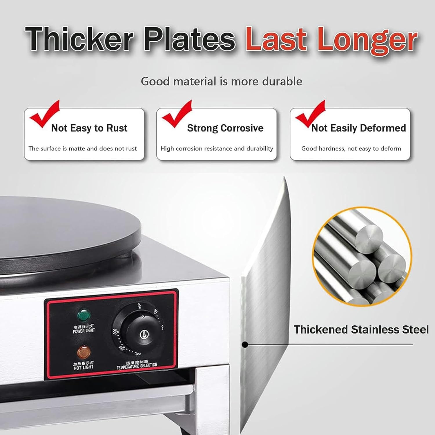 Commercial Round Crepe Maker Pancake Maker with Nonstick, Stainless Steel Cooking Base with Adjustable Temperature, Hotplate Griddle Machine for Blintzes, Pancakes, Eggs, Tortilla,Electricity