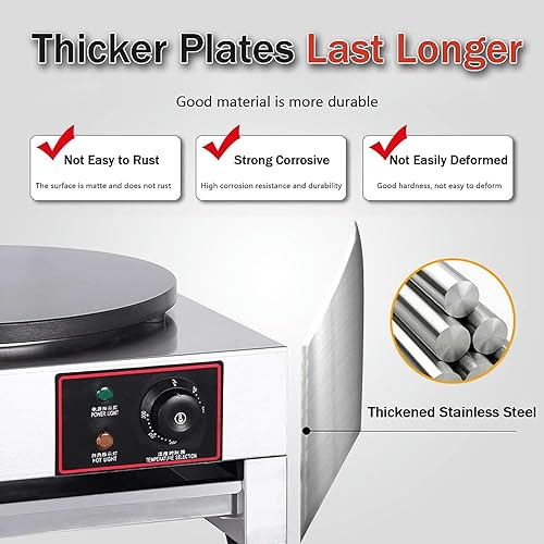 Miniatura 4 de Máquina para hacer crepas redonda comercial con antiadherente, base de cocción de acero inoxidable con temperatura ajustable, máquina de plancha