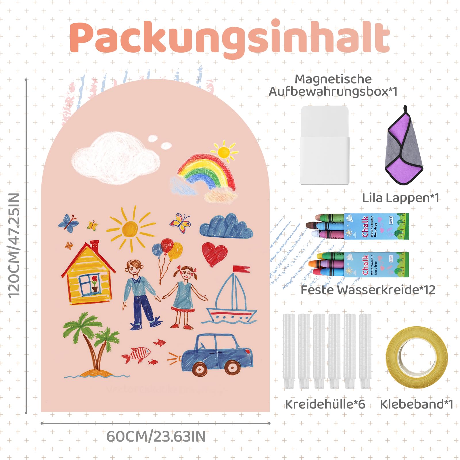 Magnettafel Kinder, 120 x 60 cm Magnetwand Gewölbte, 12 Kreidestiften, 1 Reinigungstuch, 6 Kreidehaltern, 1 Aufbewahrungsbox, Magnetische Zeichentafel für Jungen Mädchen(Kamelrosa)