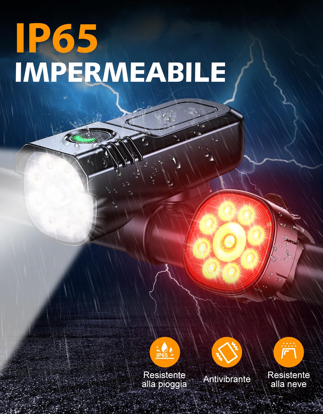 Super Luminose Luci Bicicletta LED, Alluminio Robusto Luce Bici, 8+7 Modalità & USB Ricaricabile Luce Bicicletta Anteriore e Posteriore, IP65 Impermeabile Fanali Bici per Notturna/Campeggio