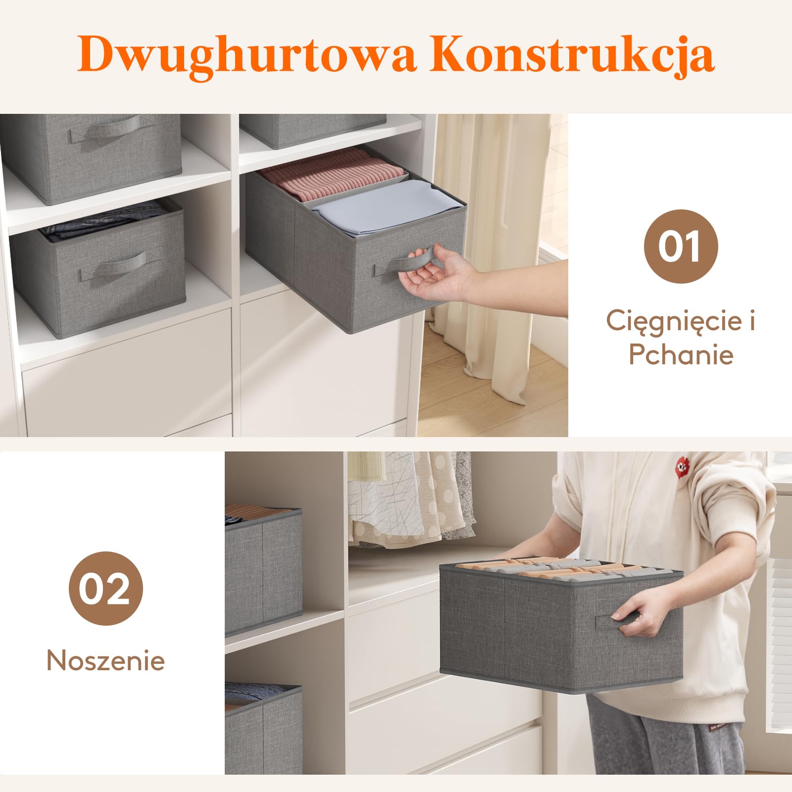 Lifewit 4-Pack Składany Zestaw do Przechowywania z Podziałem, Pudełko Organizacyjne z Uchwytem na Ubrania, Zabawki Pościelowe, Wiadro do Szafy Sypialni i Szafki na Akta Biurowe, 38x26x20 cm