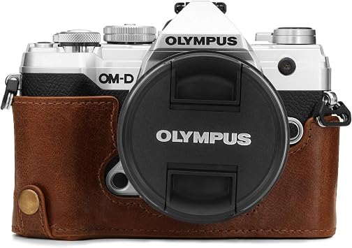 MegaGear MG1865 Ever Ready Genuine Leather Camera Half Case Compatible with Olympus OM-D E-M5 Mark III - Brown