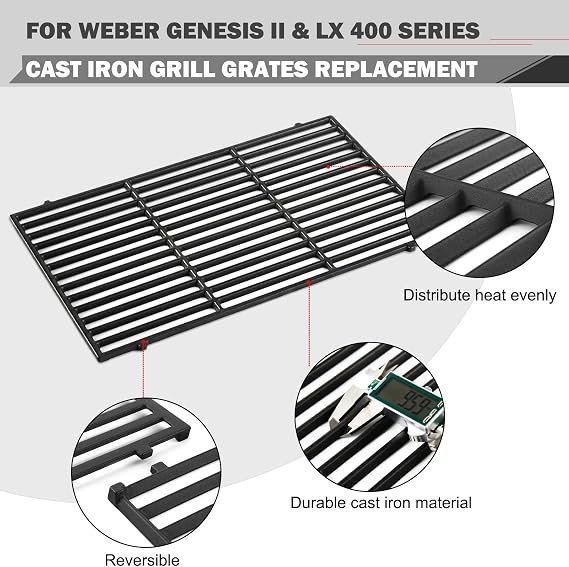Genesis II E-410 Grill Grates Replacement for Weber Genesis II E410 E-435 S-435 Grill Parts 66097 Grates Genesis 2 GS4 Genesis II & LX 400 Series Cooking Grates SPX-435 Kitchenaid 740-0781 Grid 66089