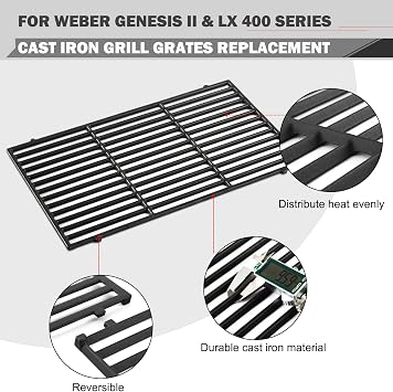 Genesis II E-410 Grill Grates Replacement for Weber Genesis II E410 E-435 S-435 Grill Parts 66097 Grates Genesis 2 GS4 Genesis II & LX 400 Series Cooking Grates SPX-435 Kitchenaid 740-0781 Grid 66089