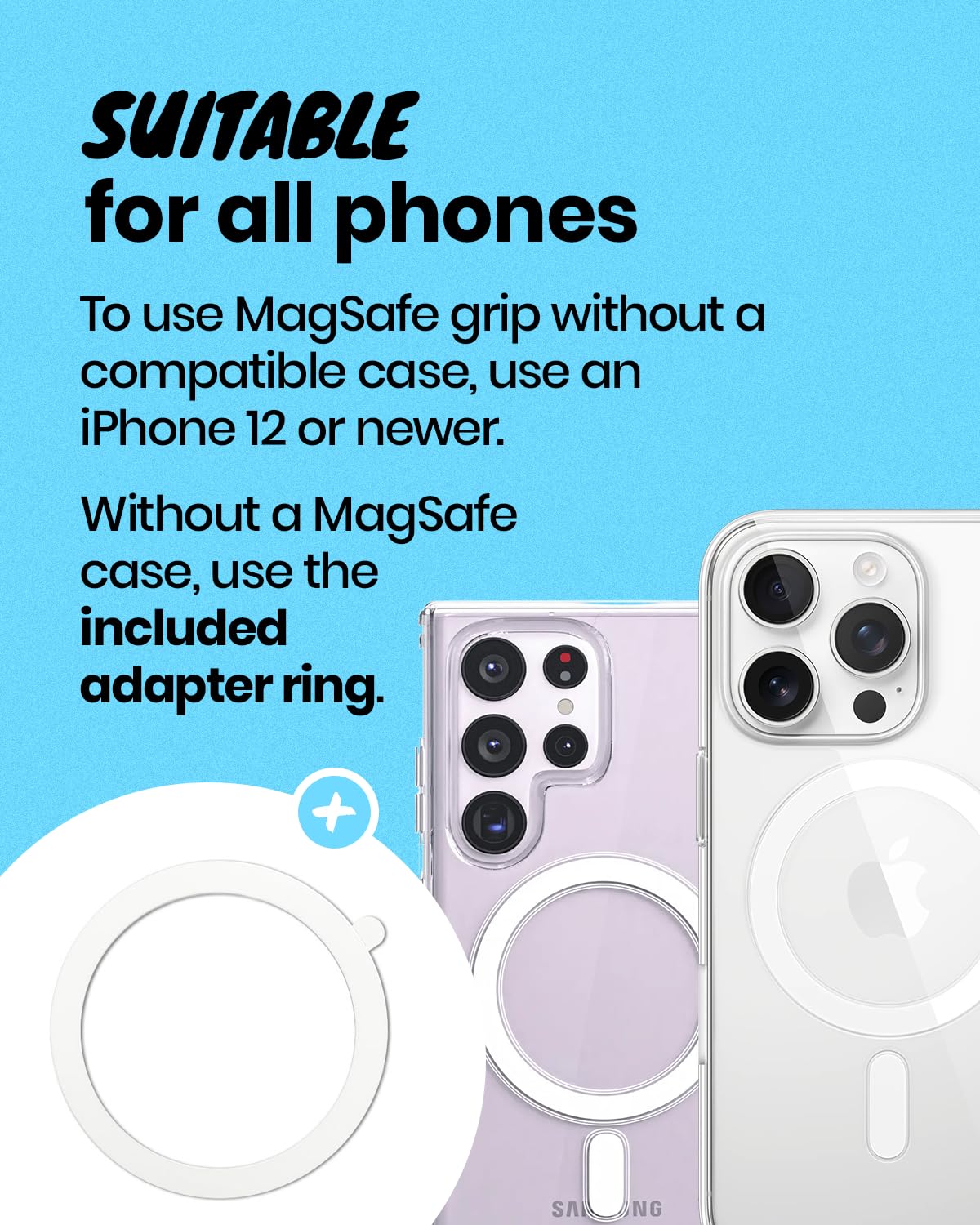 OnTheGrip Cute Solid Macaron Color Heart Shape Collapsible Mobile Phone Grip Stand Holder for Smartphone Tablet Cell Phone Accessory (Black)