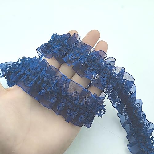 Miniatura 9 de YOOGCORETT 3 yardas de tela rosa plisada con borde de encaje, malla reunida, cinta de gasa, bordada, para costura de bricolaje, boda, vestido de