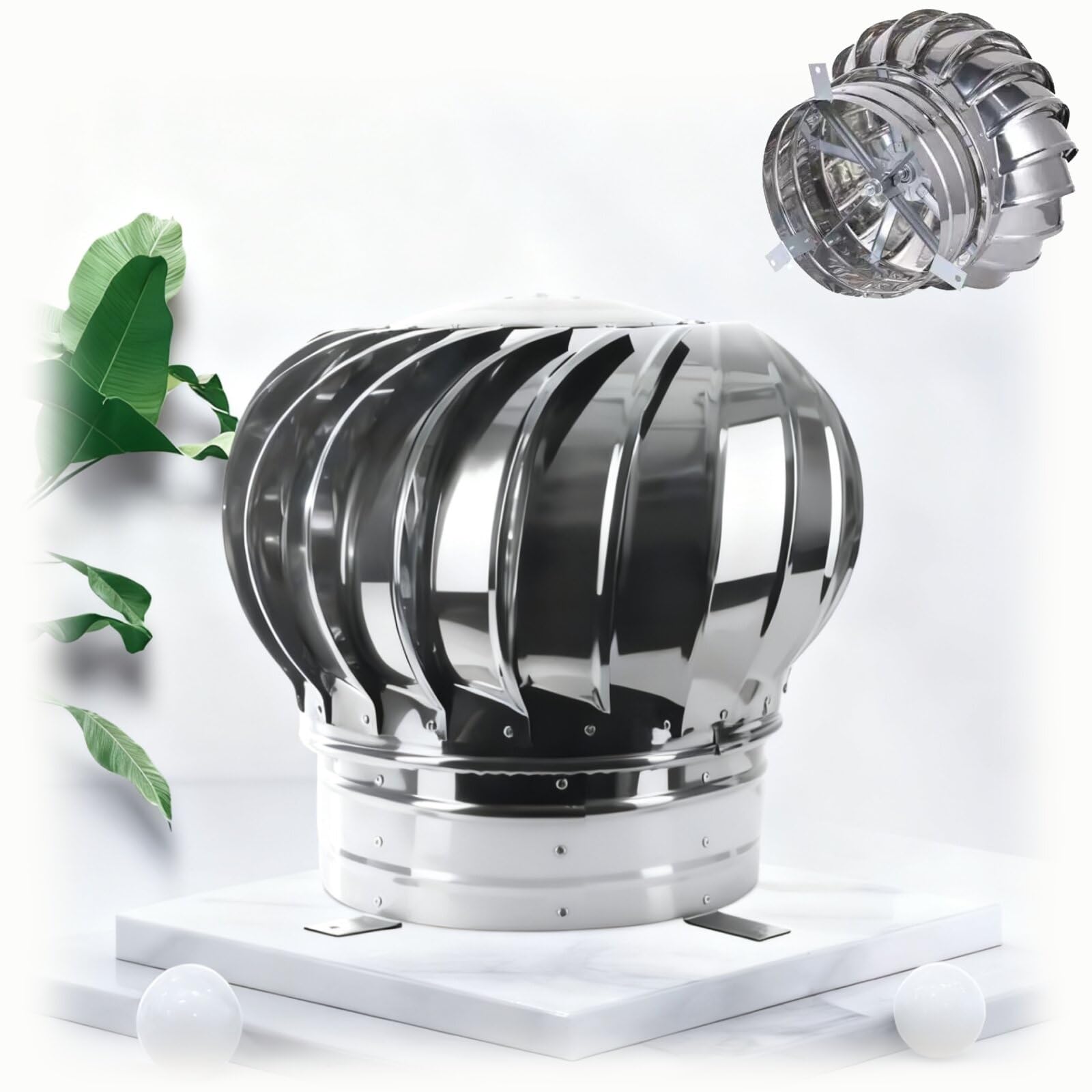 KGLHJDY Spinner Chimney Cowl Stainless Steel, Fireplace Chimney Caps, 110 150 160 200 250mm Anti Downdraught Chimney Cap with Clamp(110mm/4.3in)