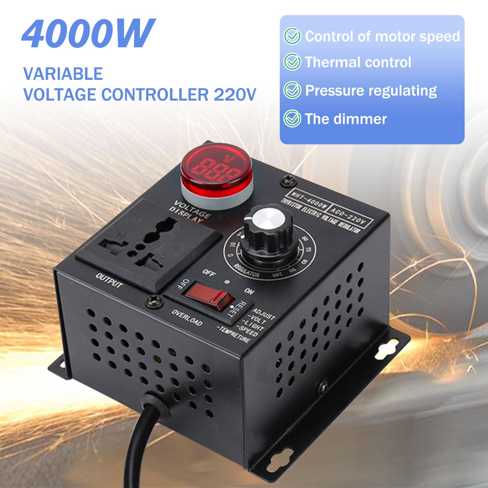 SWAWIS Speed Regulator, 230 V, Voltage and Frequency Converter, 9 A, 4000 W, Light Control, Temperature Control, Speed Control, Voltage Regulator, EU Plug