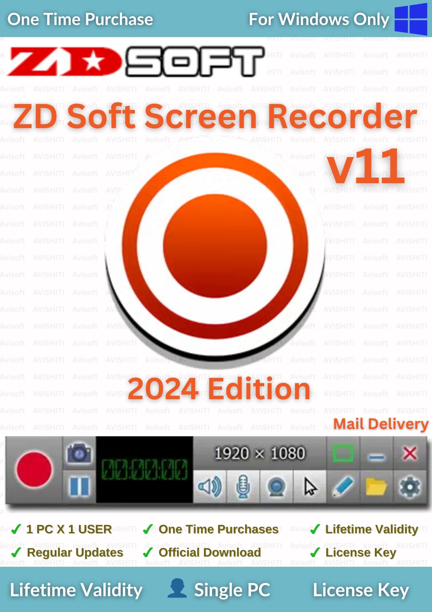 ZD Soft Screen Recorder With Screen Capture | Latest 2024 v11 Version | Computer Screen Record with audio | Record 4K/1080p | Save recordings to MP4/AVI | AI Tools | 1 User X 1 PC | Lifetime Validity | For Windows | Quick Delivery