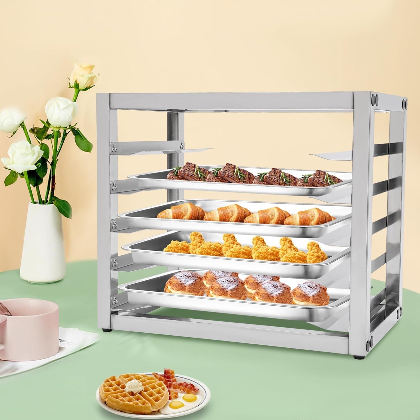 Estante de acero inoxidable de 5 niveles para refrigerador comercial, compartimento de pan, estante de refrigeración para cocina, restaurante, cafetería y tienda de postres