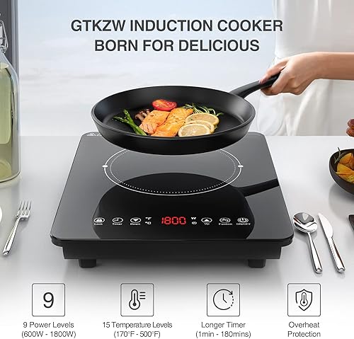 Miniatura 5 de GTKZW - Placa de cocción de inducción portátil de 1800 W, placa de cocción eléctrica de inducción de 1800 W, quemador de estufa de inducción
