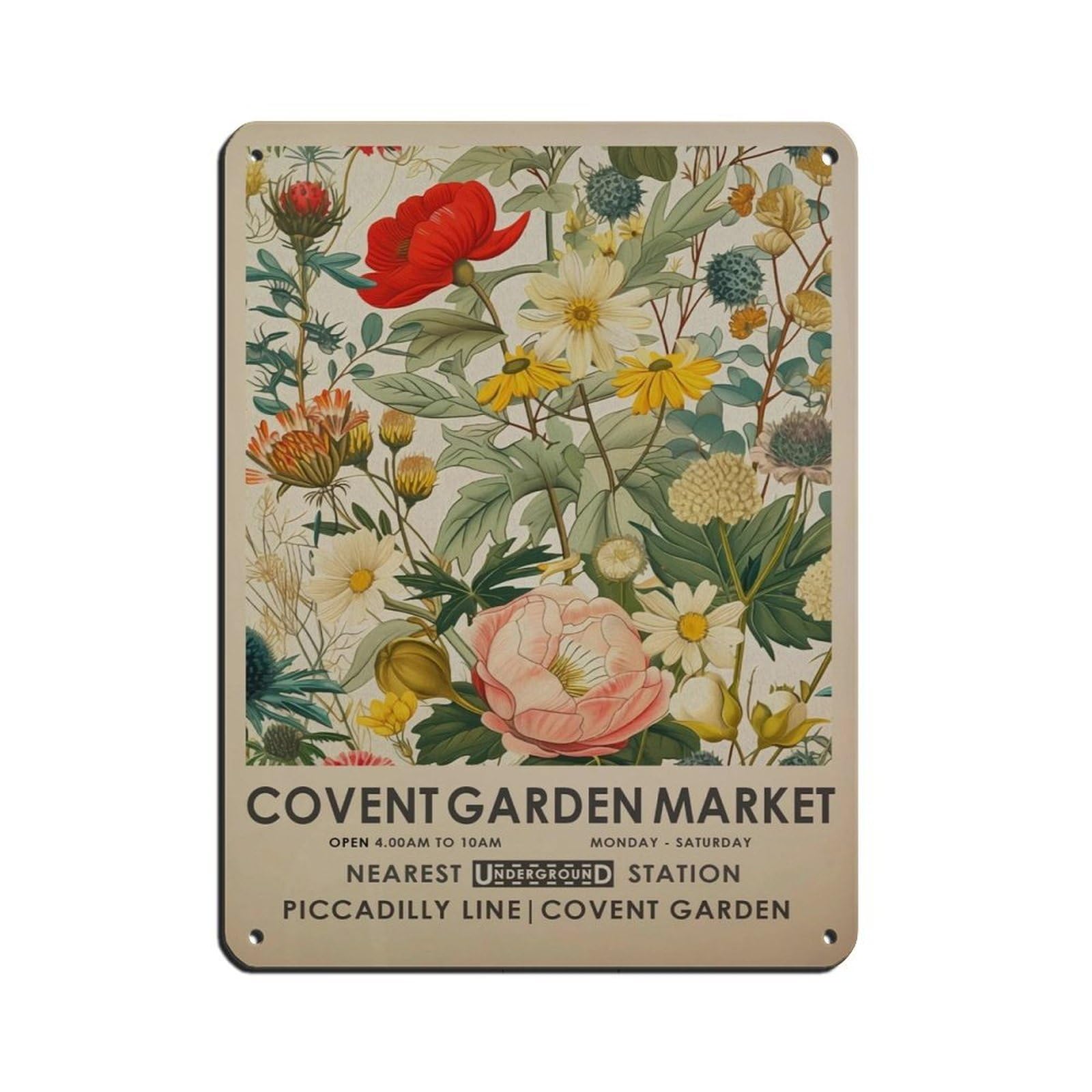 Covent Garden Flower Market, Vintage Wildflower Retro Poster Metal Tin Sign Chic Art Retro Iron Painting Bar People Cave Cafe Family Garage Poster Wall Decoration 12x16inch(30x40cm)