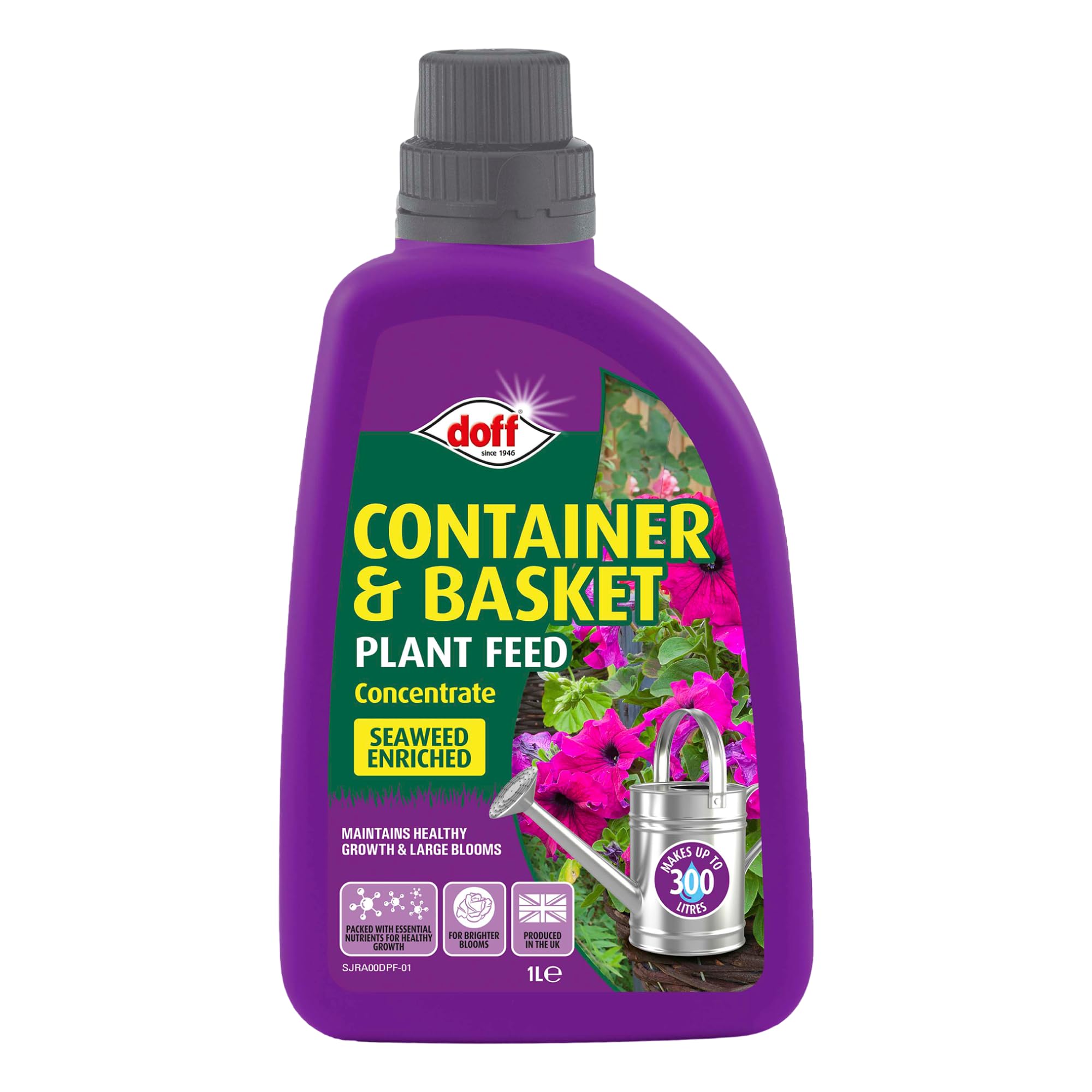 Doff Container & Basket Feed Concentrate – 1L Fast-Acting Liquid Seaweed Fertiliser for Healthy Growth & Blooms – Balanced Plant Food for Indoor & Outdoor Flowers & Hanging Baskets – Makes 300L Feed