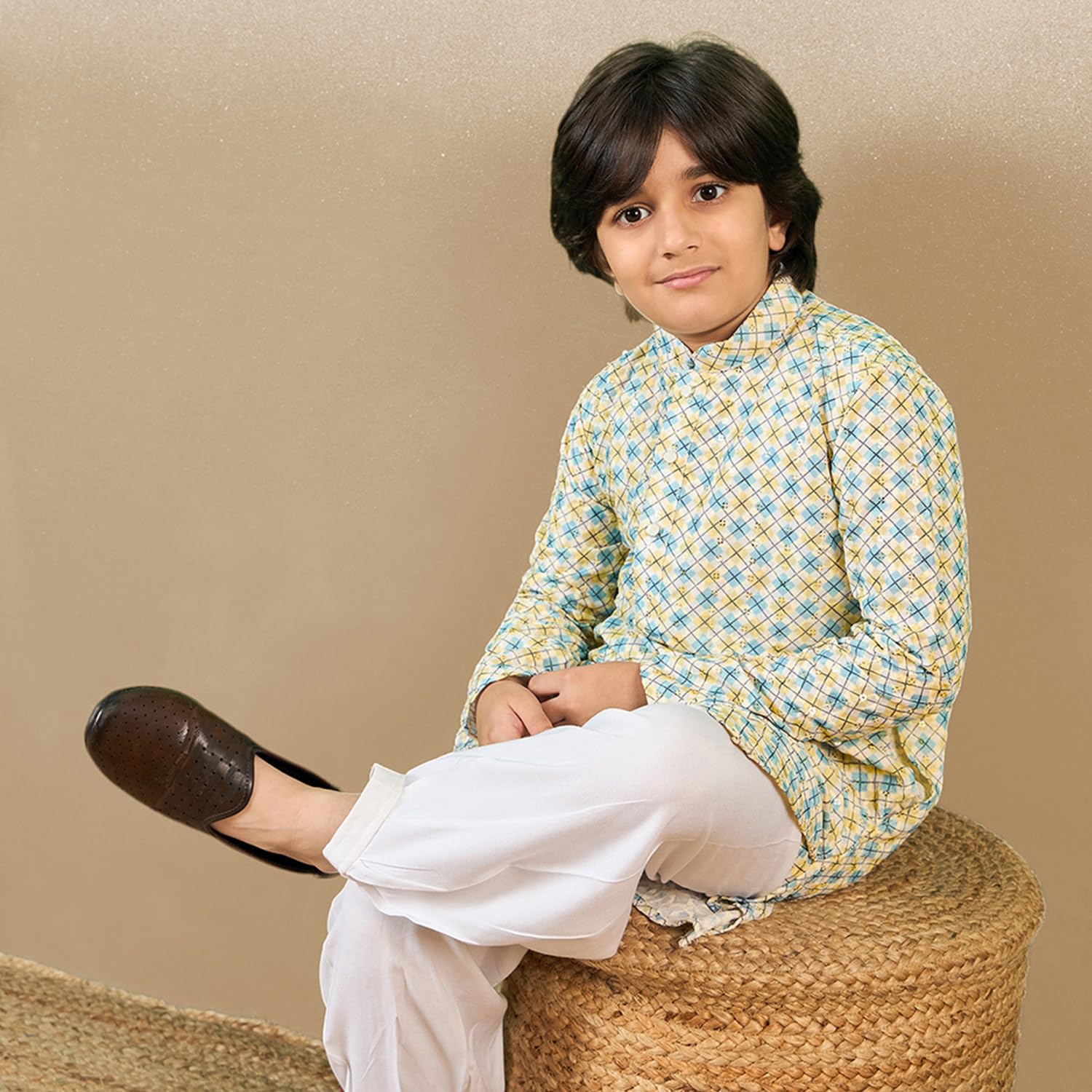 Sanwara Printed Light Yellow Kurta with Sequins for Boys (26) 4