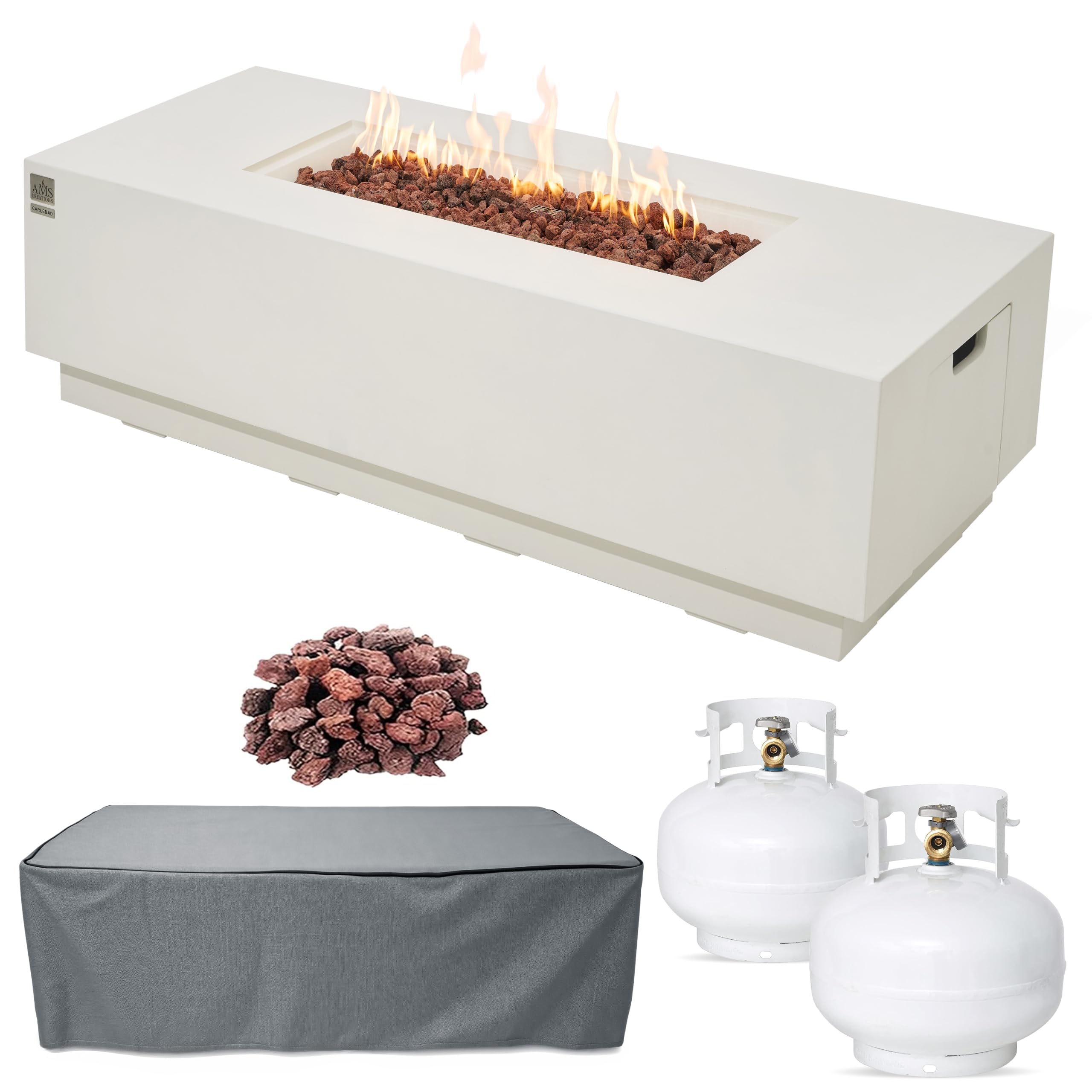 AMS 66" Rectangular Concrete Propane Gas Fire Pit Table only (Cream White)