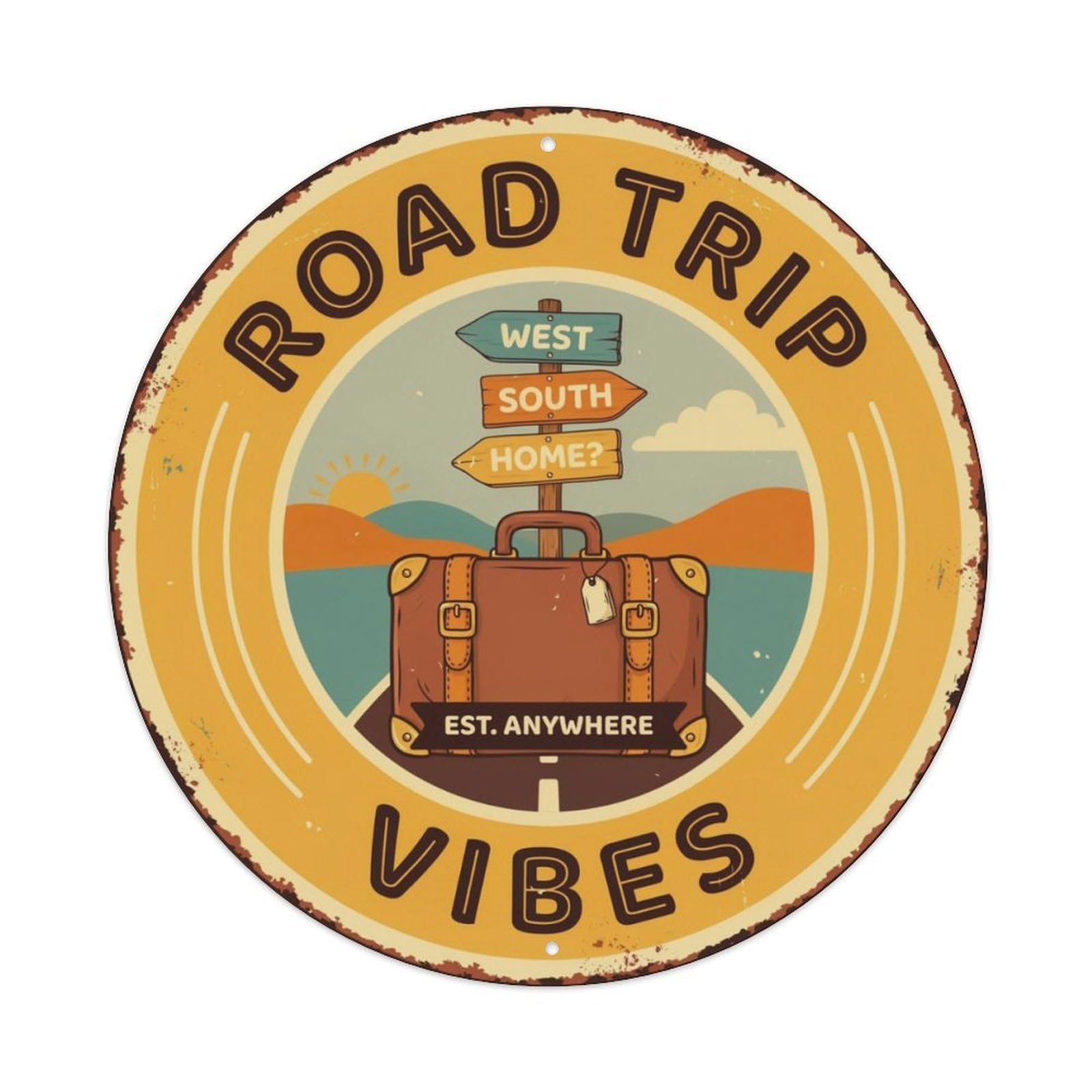 Road Trip Vibes Retro Motel Metal Tin Sign Plaque