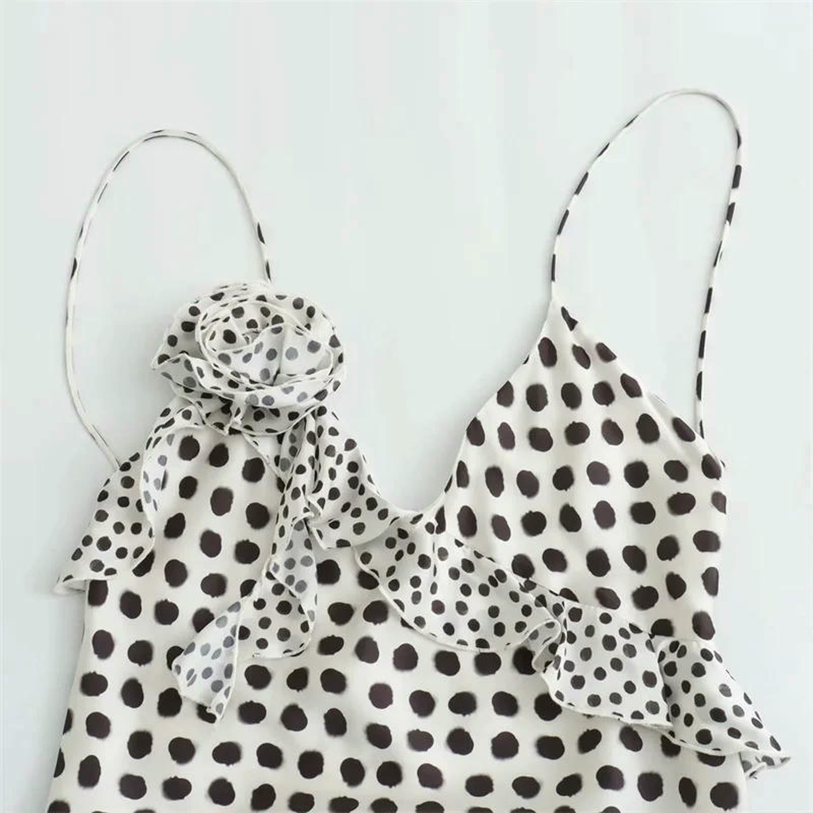 Vestito Donna DOT Abito di Raso Donna Slip Slip Abiti Lunghi per Donne Abbraccio Senza Maniche Abiti Estivi da Festa Estate-Bianco-s