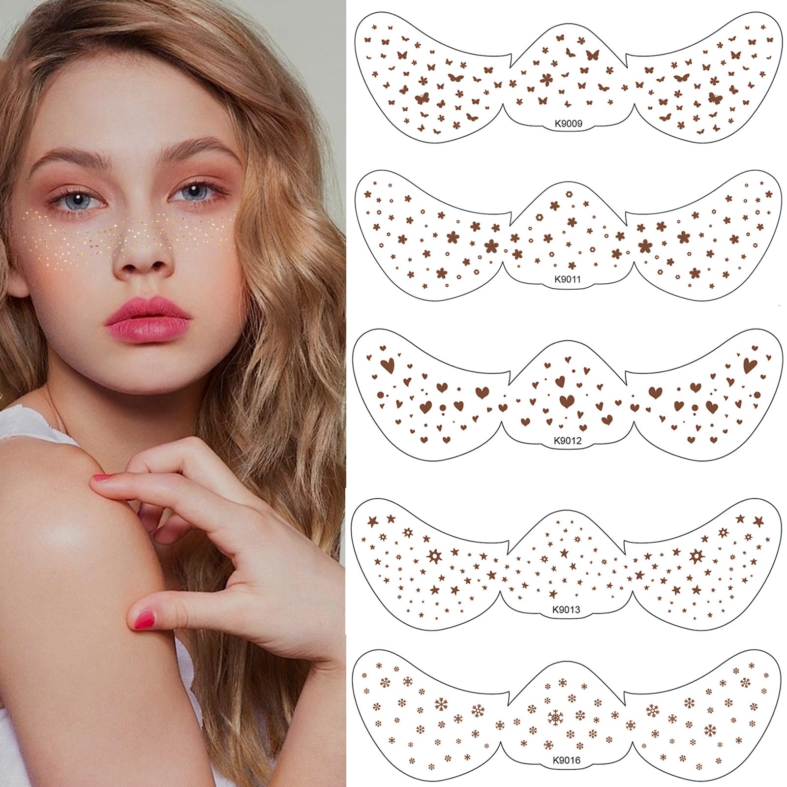 Face Tattoo Glitter Freckles Face Tattoo 5PCS Face Glitter Makeup Speckles Glitter Metallic Freckle Tattoos - Image 2