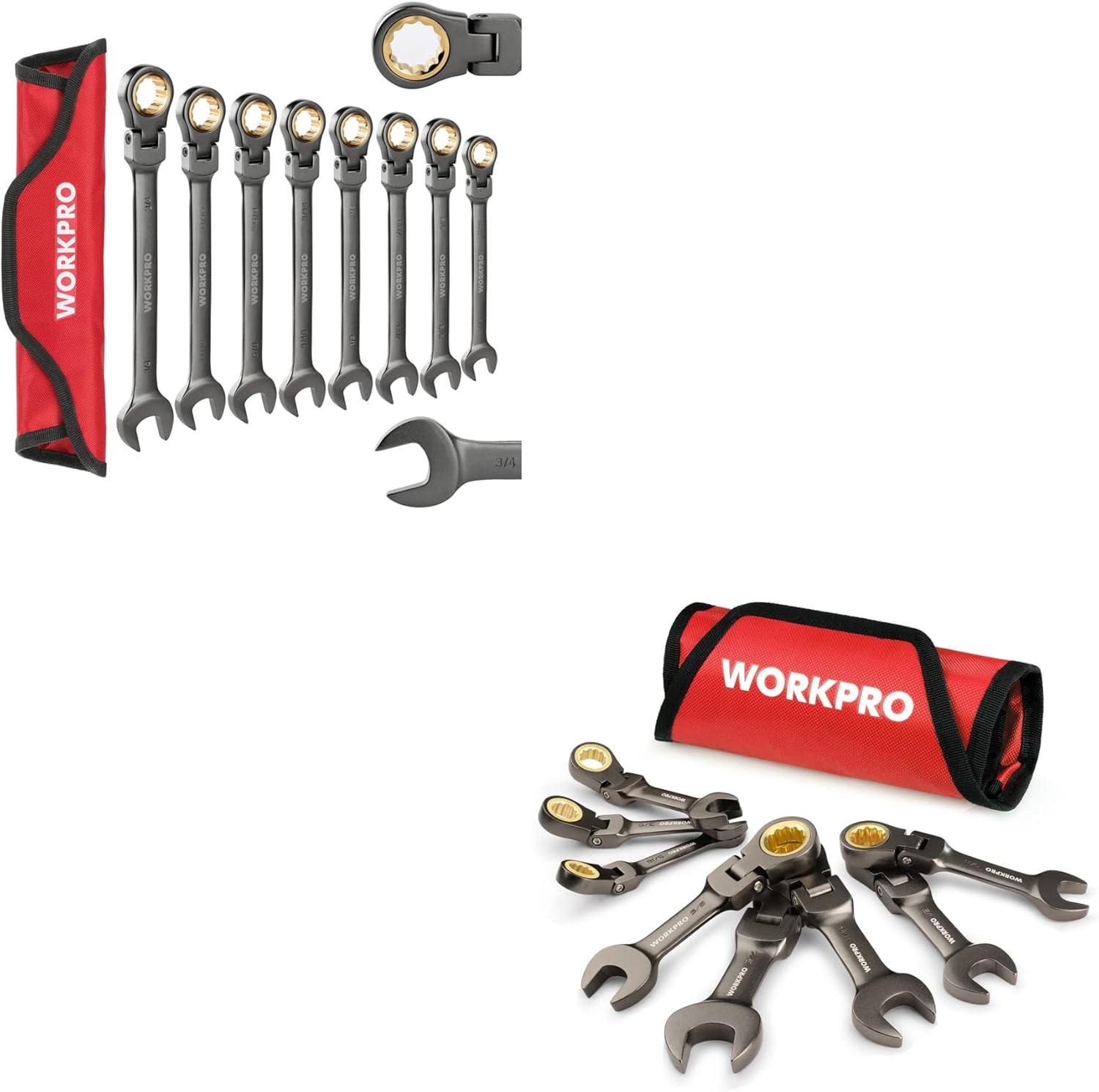 WORKPRO 8piece FlexHead Wrench Set and 8Piece FlexHead Stubby