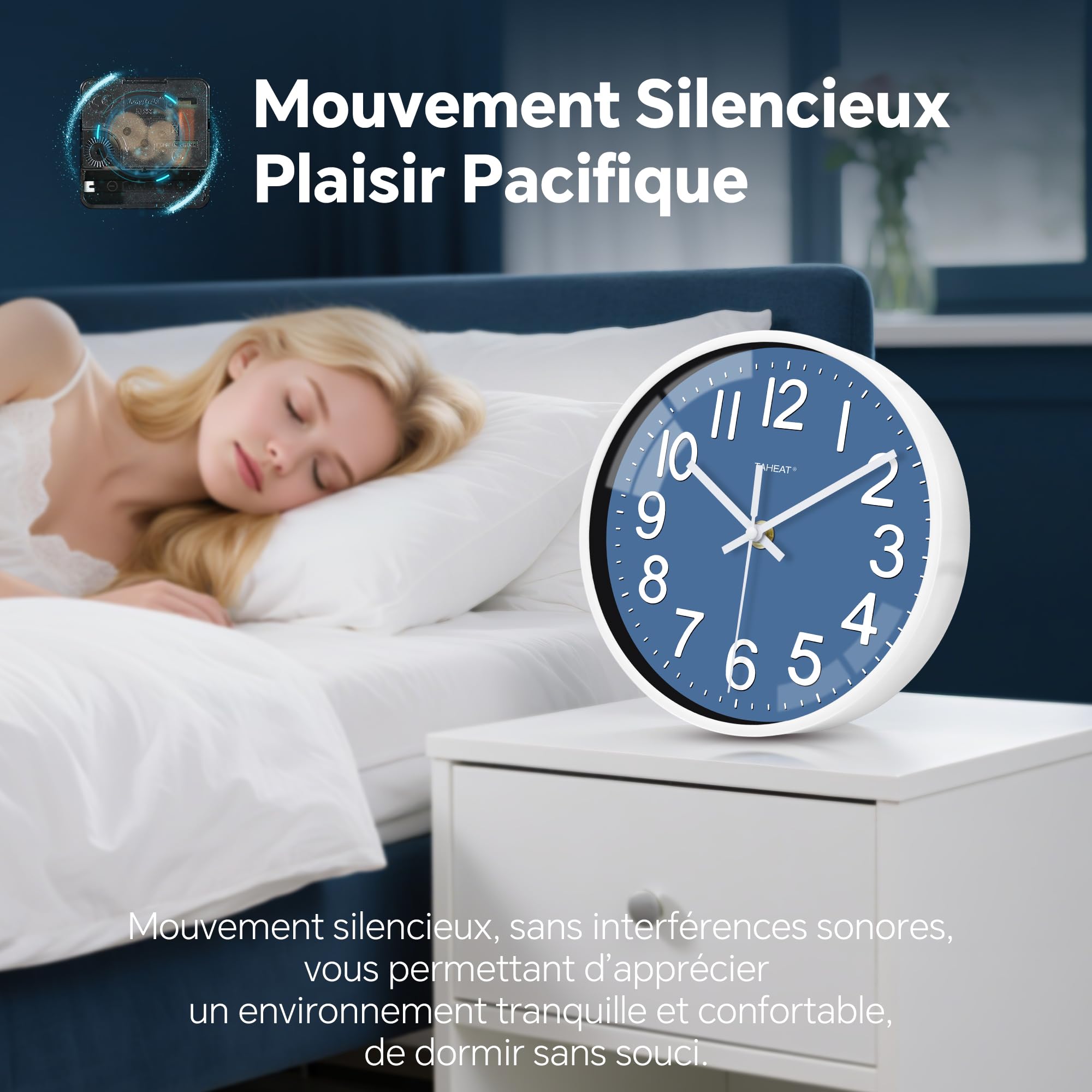 TAHEAT Horloge Murale Bleue 20 cm, Horloge à Quartz Silencieuse, Décoration Moderne